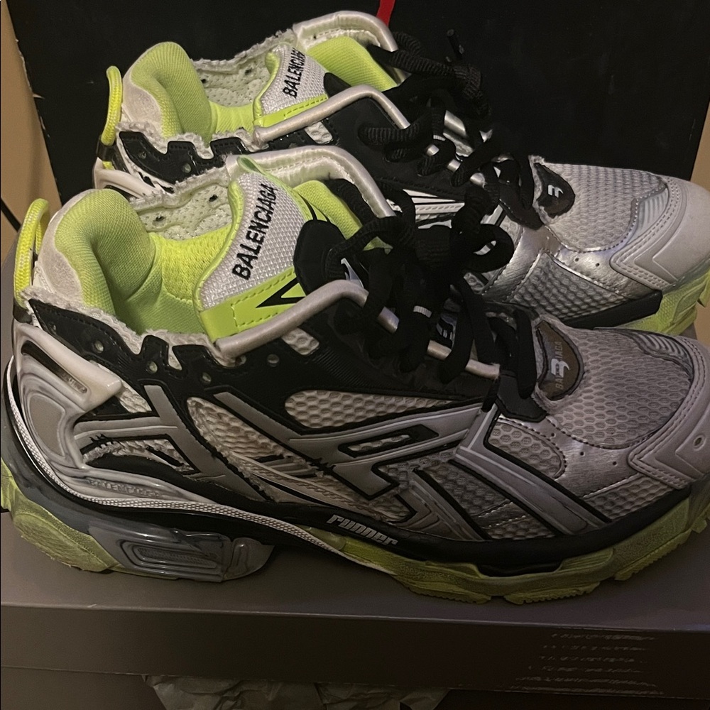 Balenciaga Metallic Silver and Neon Yellow Sneakers
